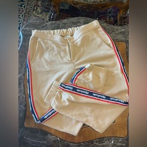 Reebok Classic VTG Spellout Pants Sweats SZ(M) Adult Tan Snap Zip